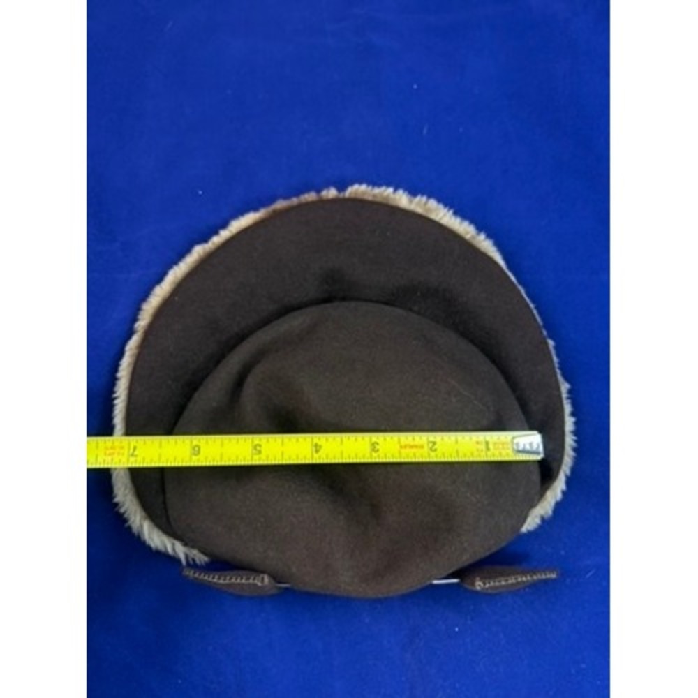 Vintage 1940s Brown Felt Hat Fur Trim Tilt Cap Women's Winter Hat - Picture 9 of 10